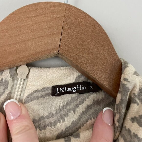 J McLaughlin Liz Neutral Jaguar Print Faux Suede Sheath Dress Size Small - Picture 3 of 6